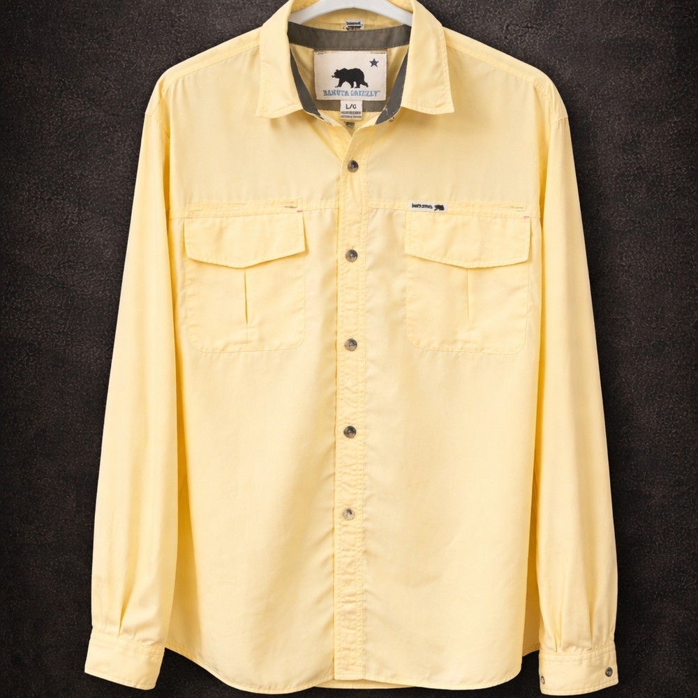 Dakota Grizzly Long Sleeve Button Shirt Men's Size L Yellow Pockets Mesh Lined